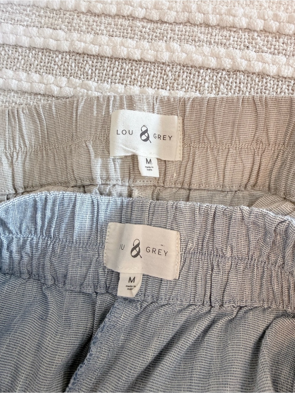 Lou & Grey Linen Blend Pull-On Cropped Pants Bundle Elastic Waist Blue Beige M - Picture 15 of 16